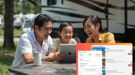 Family enjoying smooth check-in at RV park using reservation system