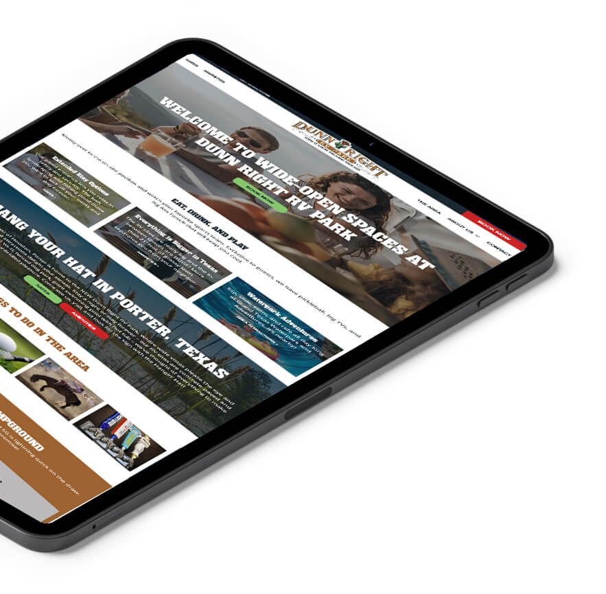 Dunn Right RV Park website on a tablet