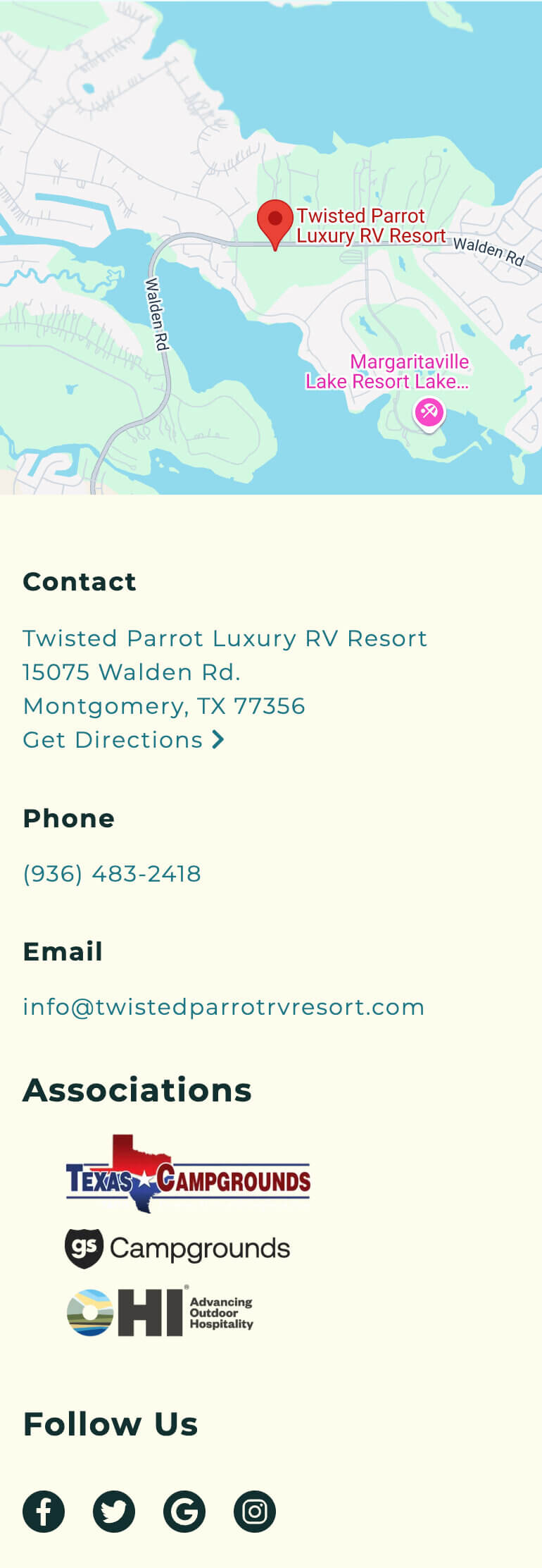 Twisted Parrot Luxury RV Resort website homepage