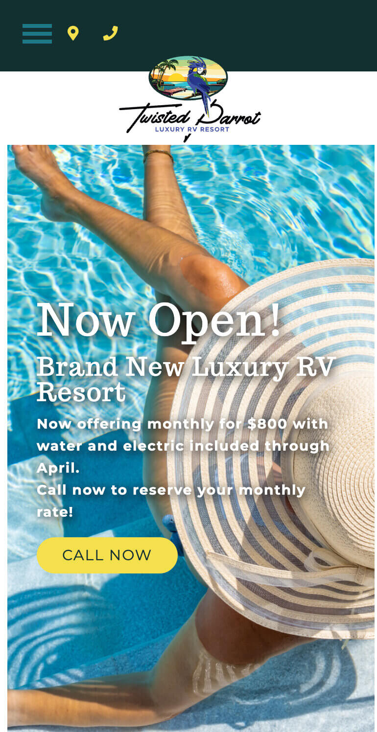 Twisted Parrot Luxury RV Resort website homepage