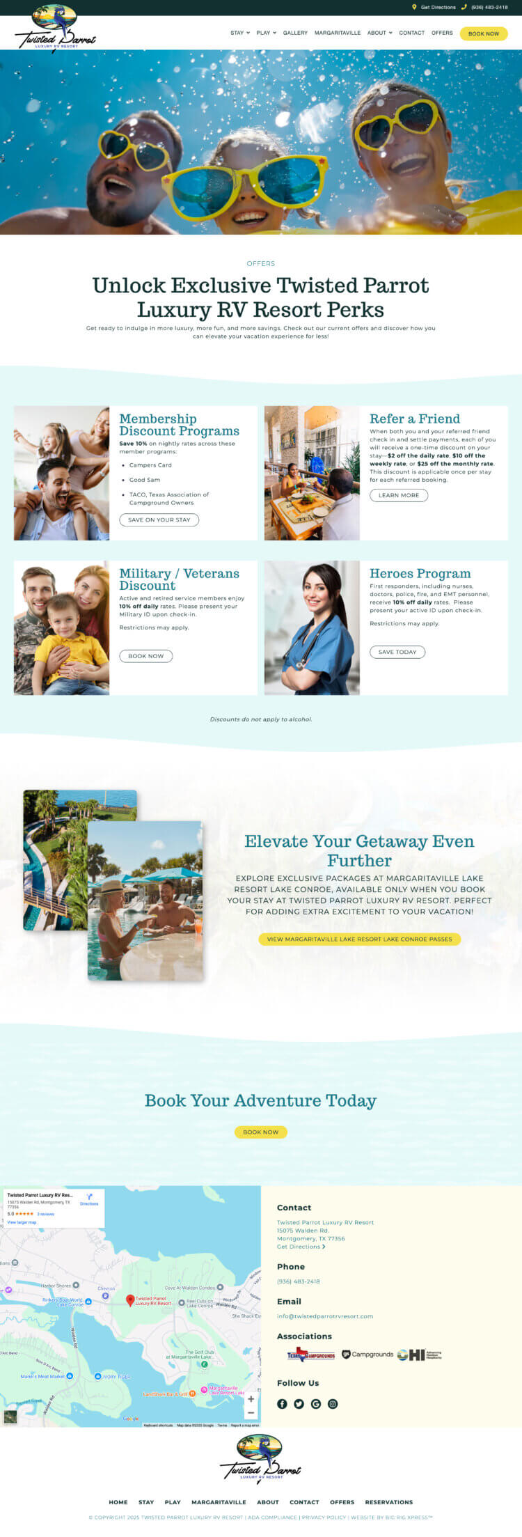Twisted Parrot Luxury RV Resort website discounts page