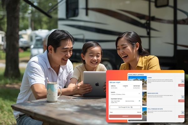 Family enjoying smooth check-in at RV park using reservation system