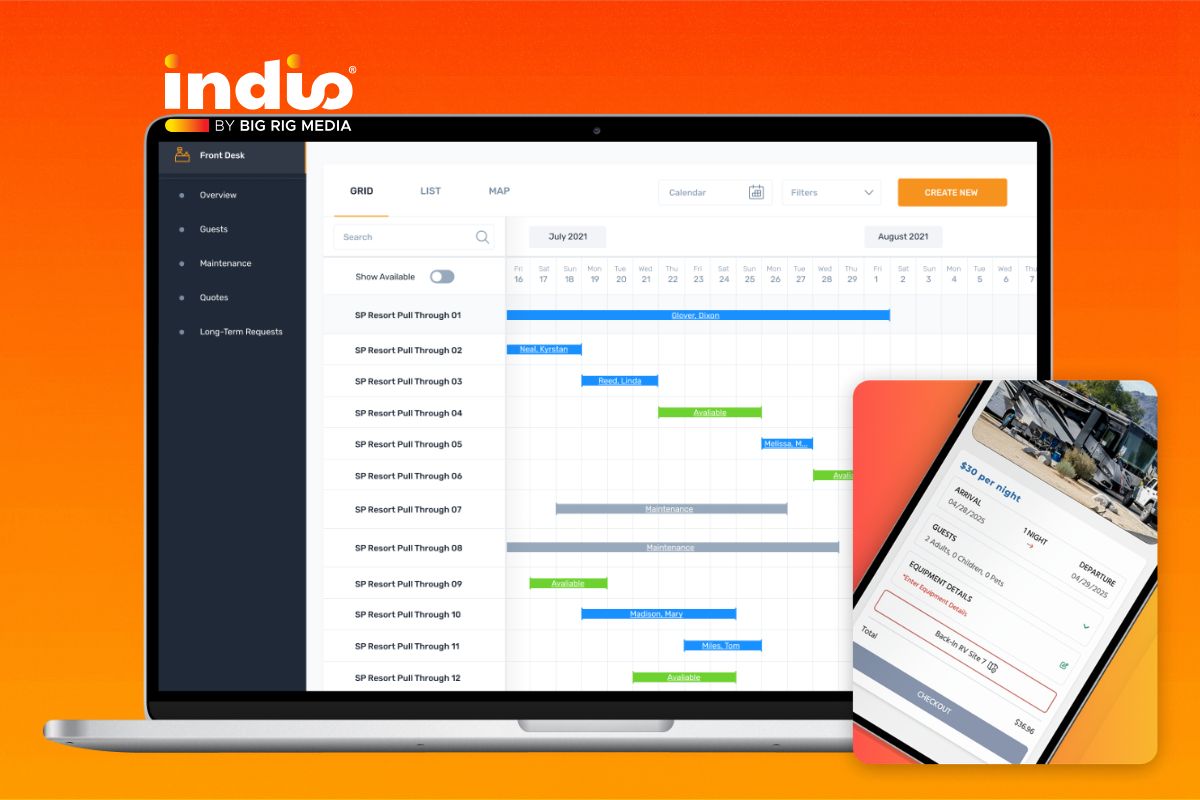 RV park marketing platform dashboard showing booking analytics and guest lead generation tools
